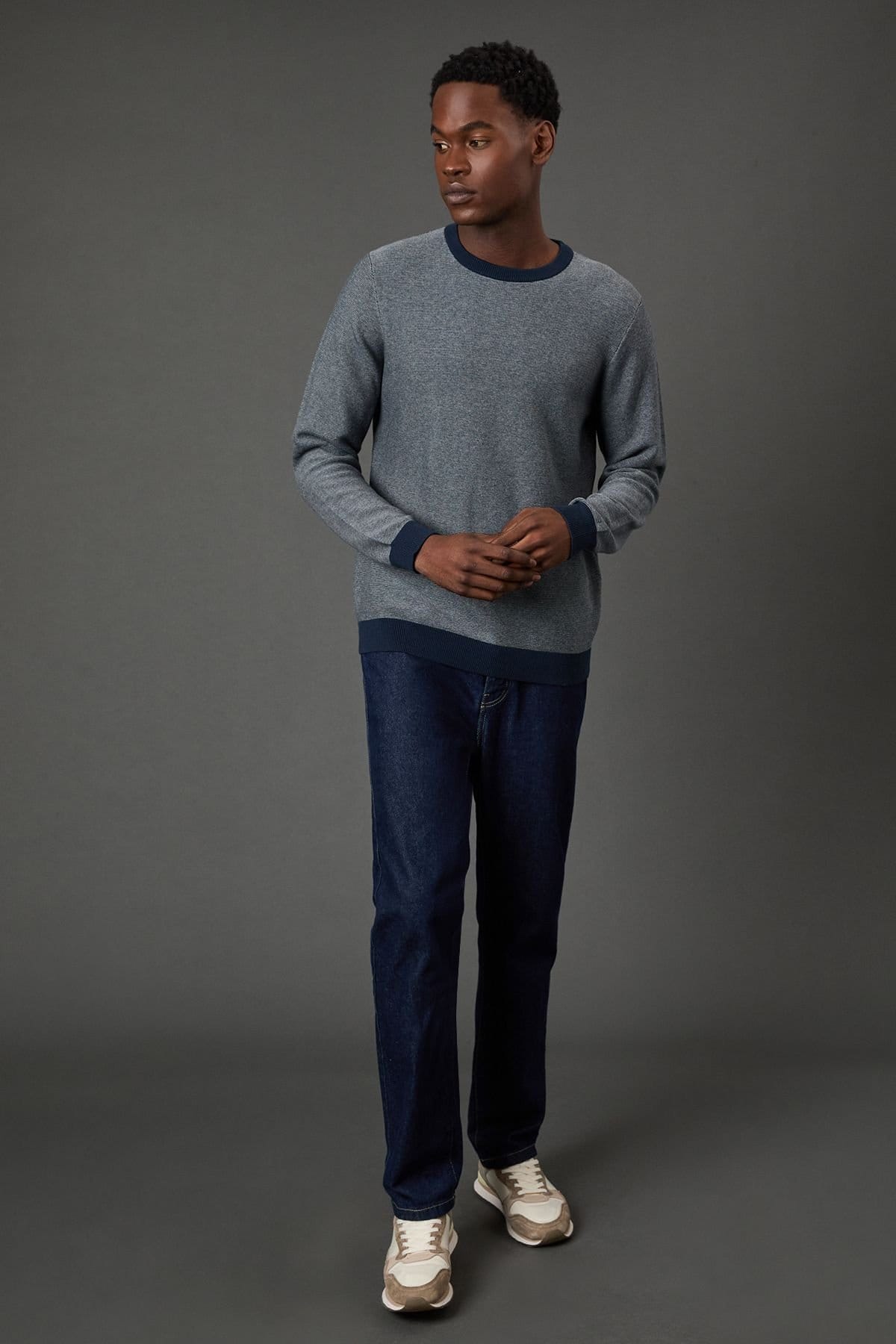 Burton Burton Men's Navy Semi Plain Crew Neck Jumper - 4