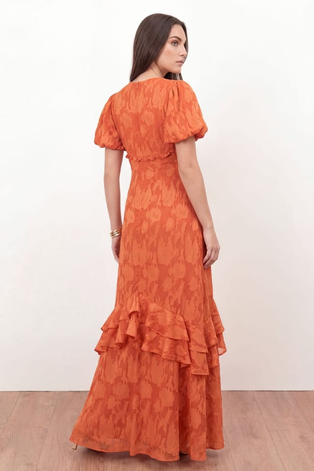 Anaya with Love Anaya with Love Women's Floral Burnout Short Sleeve Maxi Dress in Orange - 2