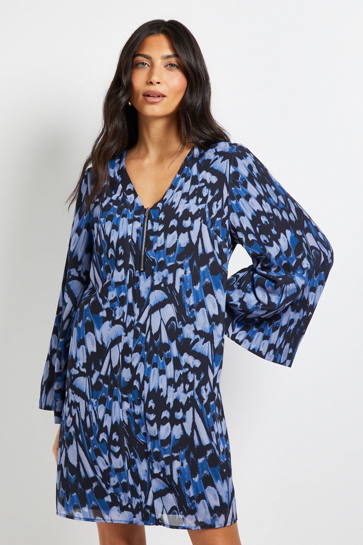 Wallis Wallis Women's Butterfly Zip Shift Dress in Blue