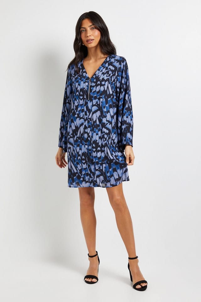 Wallis Wallis Women's Butterfly Zip Shift Dress in Blue - 2