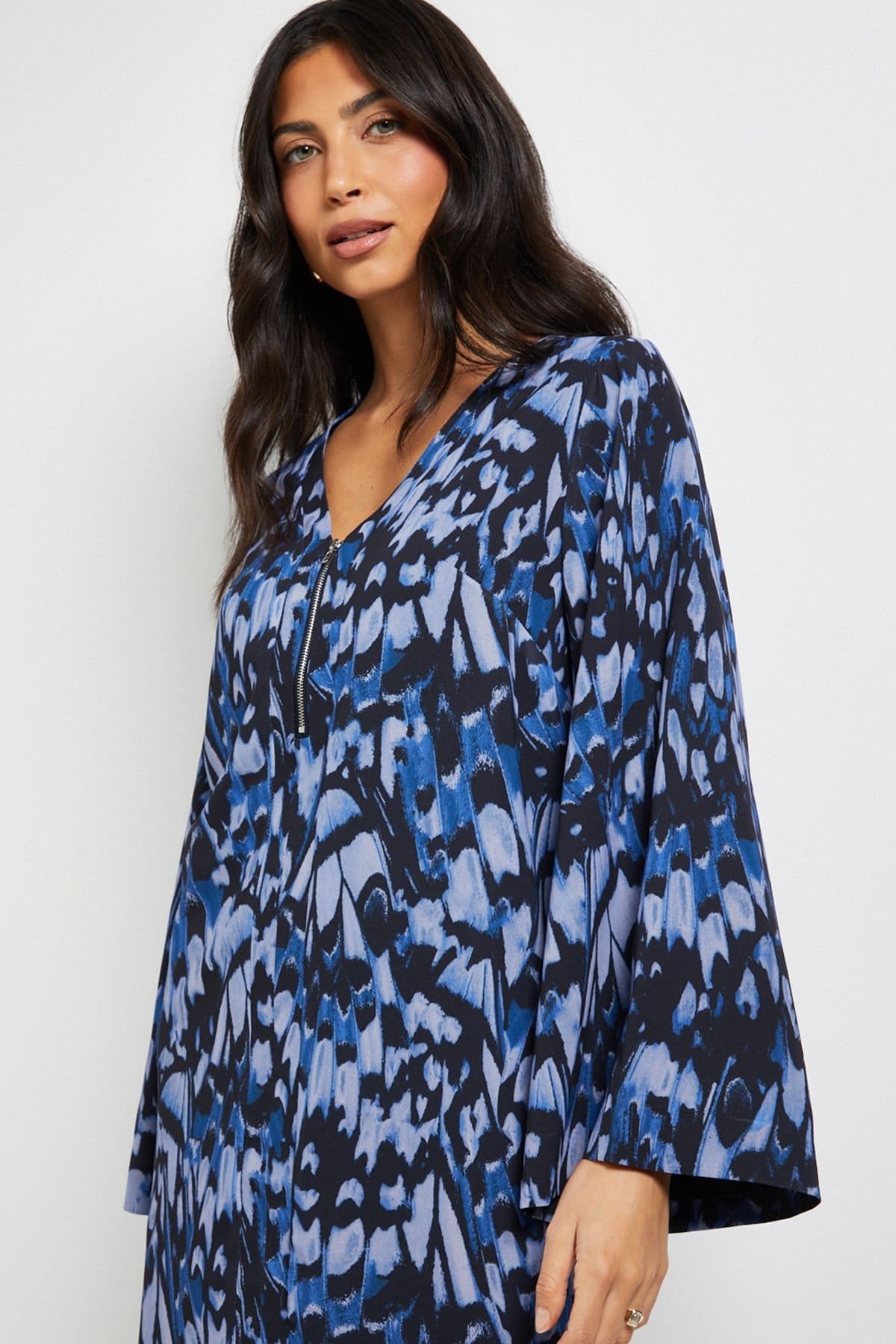 Wallis Wallis Women's Butterfly Zip Shift Dress in Blue - 4