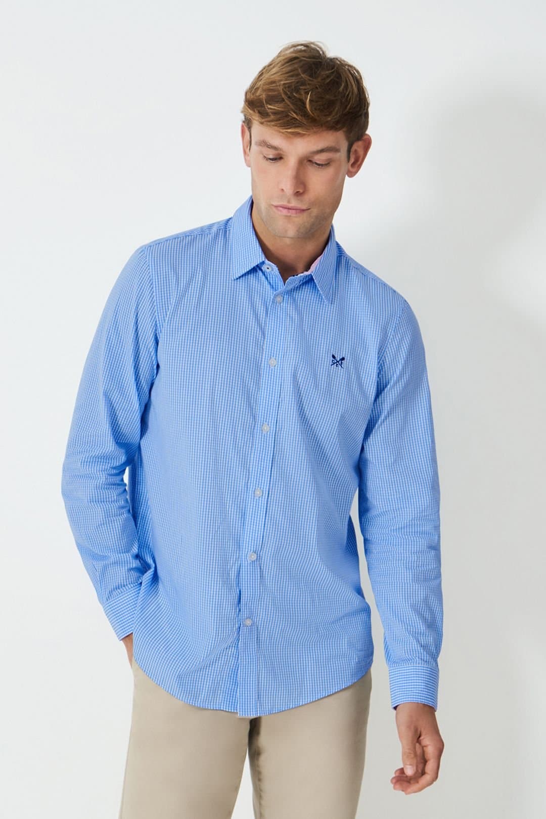 Crew Clothing Crew Clothing Men's Crew Classic Shirt Micro Gingham Blue/White in Sky Blue