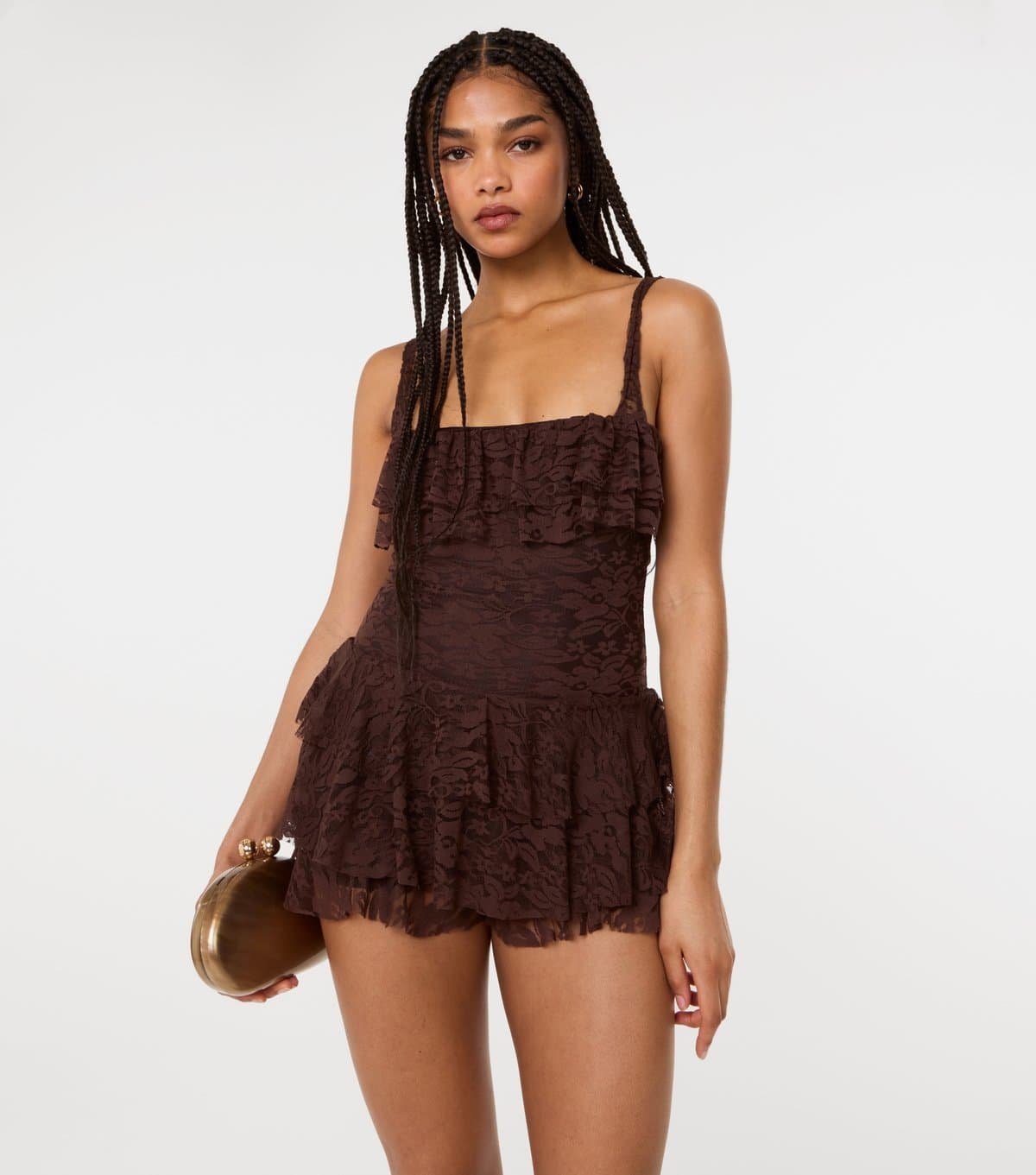 Pink Vanilla Women's Dark Brown Floral Lace Mini Dress Pink Vanilla New Look