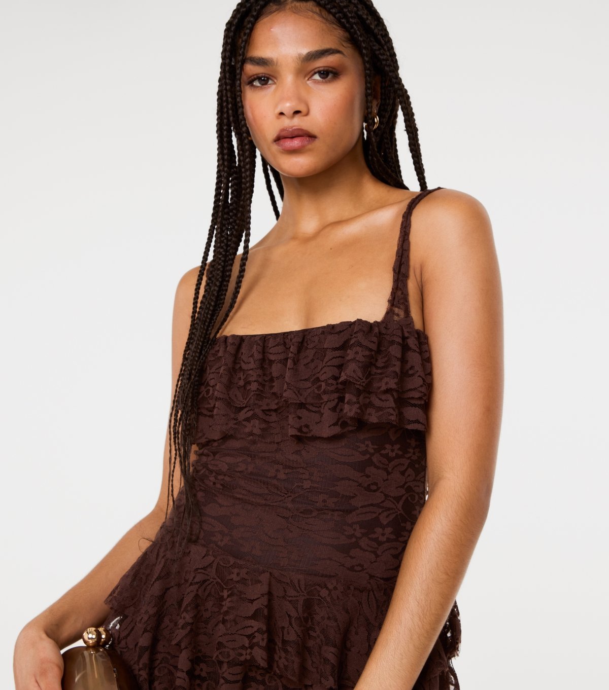 Pink Vanilla Women's Dark Brown Floral Lace Mini Dress Pink Vanilla New Look - 3