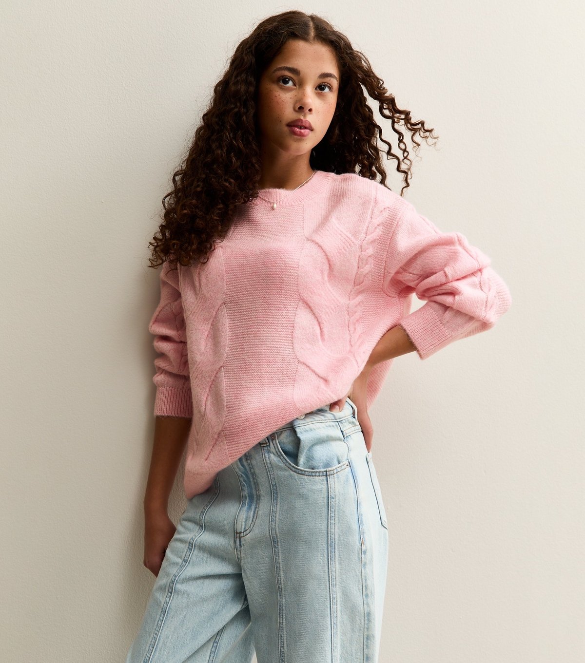 New Look Girls' Light Pink Chunky Cable Knit Jumper New Look - 2