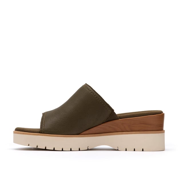 Clarks Clarks Women's Diaz Slide Dark Olive Leather Wedge Sandals in Green - 2