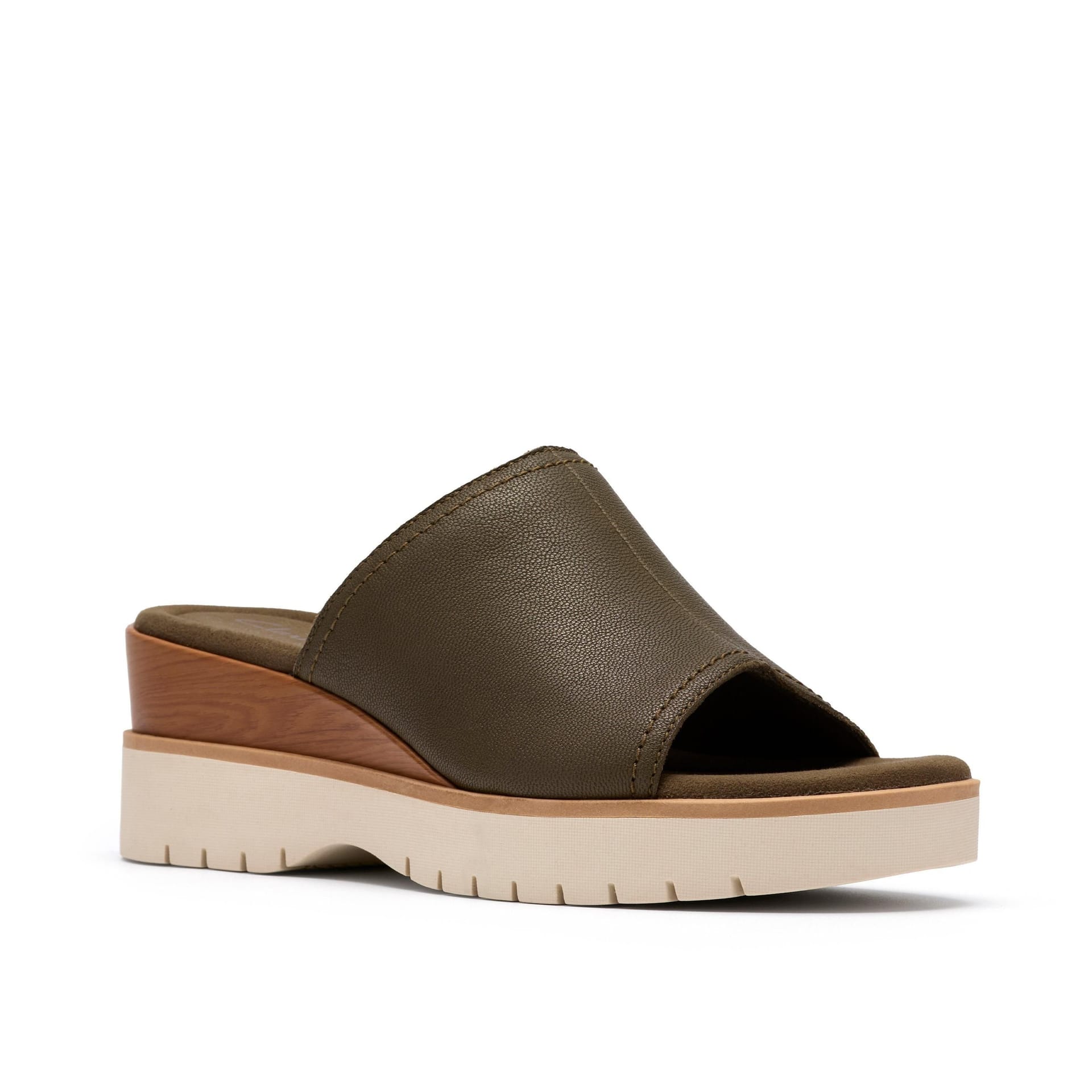 Clarks Clarks Women's Diaz Slide Dark Olive Leather Wedge Sandals in Green - 4