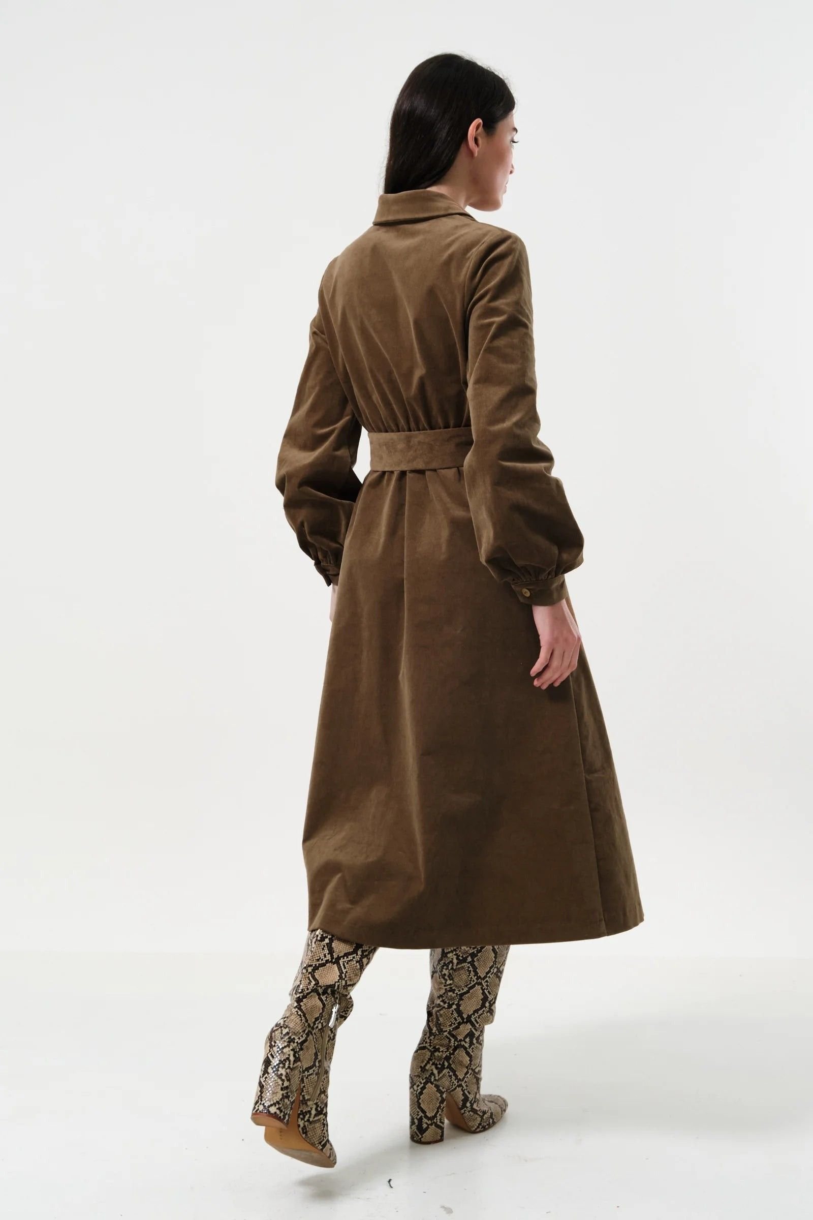 Louche Louche Women's Rebecka Baby Cord Midi Shirt Dress - Mole in Brown - 2