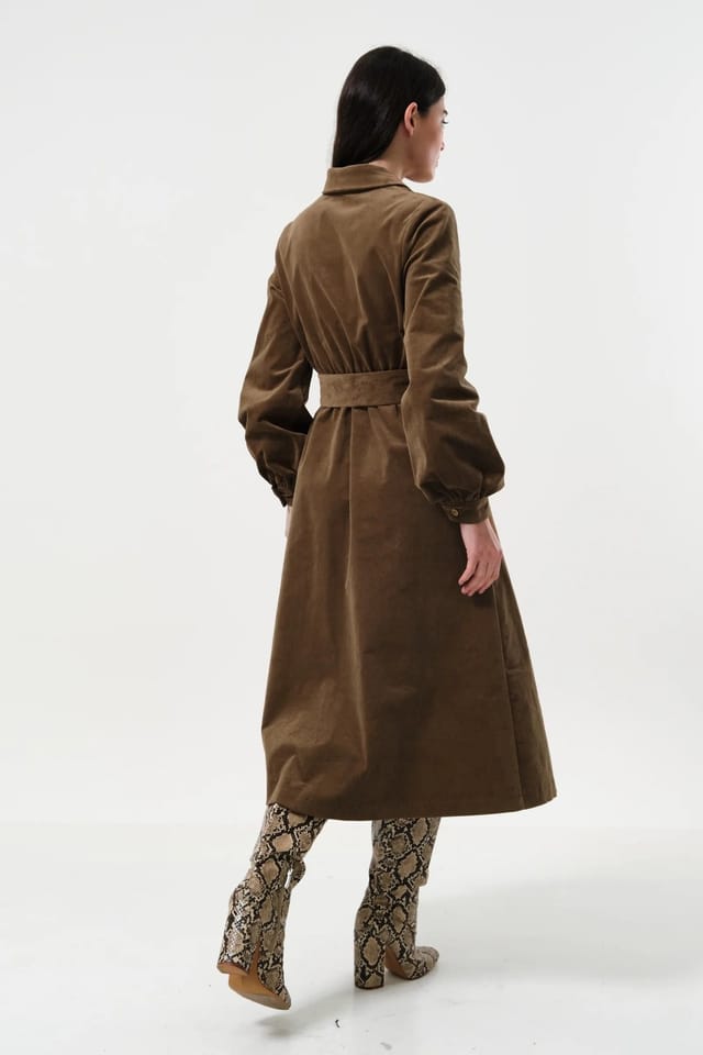 Louche Louche Women's Rebecka Baby Cord Midi Shirt Dress - Mole in Brown - 2