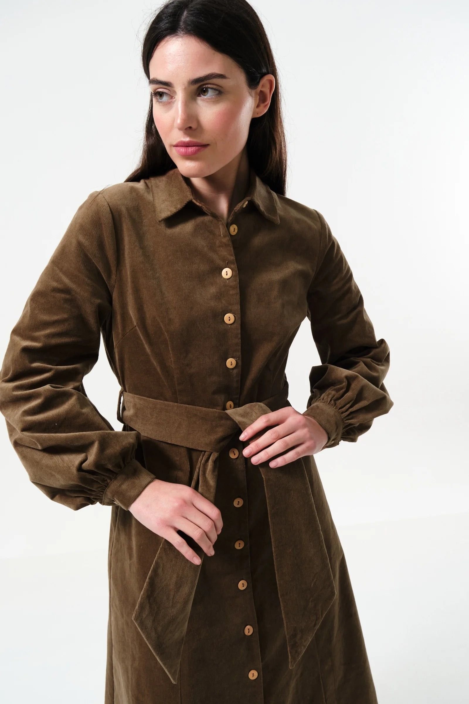 Louche Louche Women's Rebecka Baby Cord Midi Shirt Dress - Mole in Brown - 3