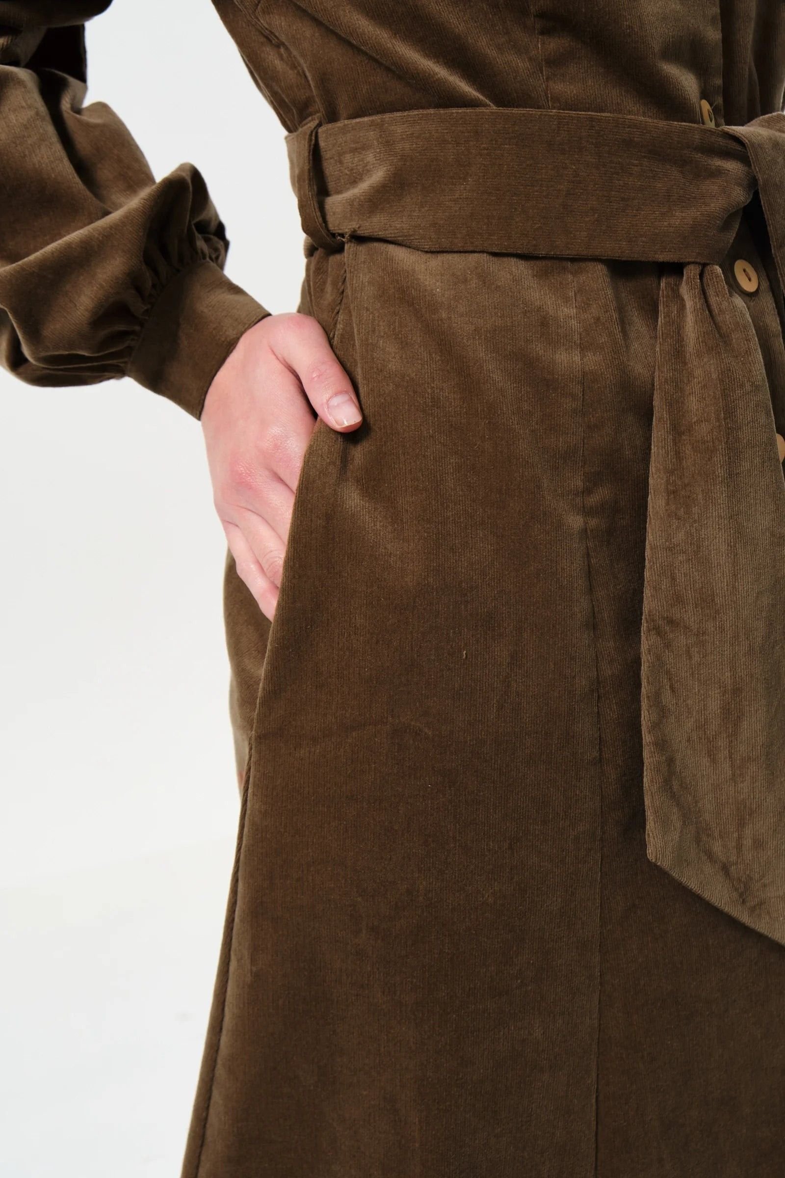 Louche Louche Women's Rebecka Baby Cord Midi Shirt Dress - Mole in Brown - 4