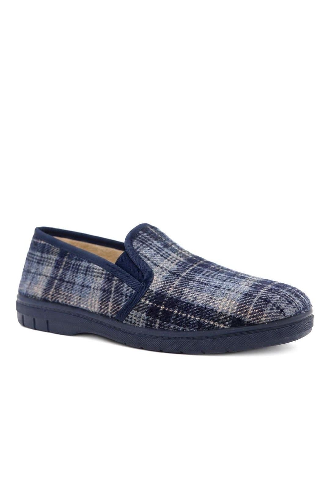 Pavers Pavers Men's Warm Lined Tartan Full Slippers in Navy