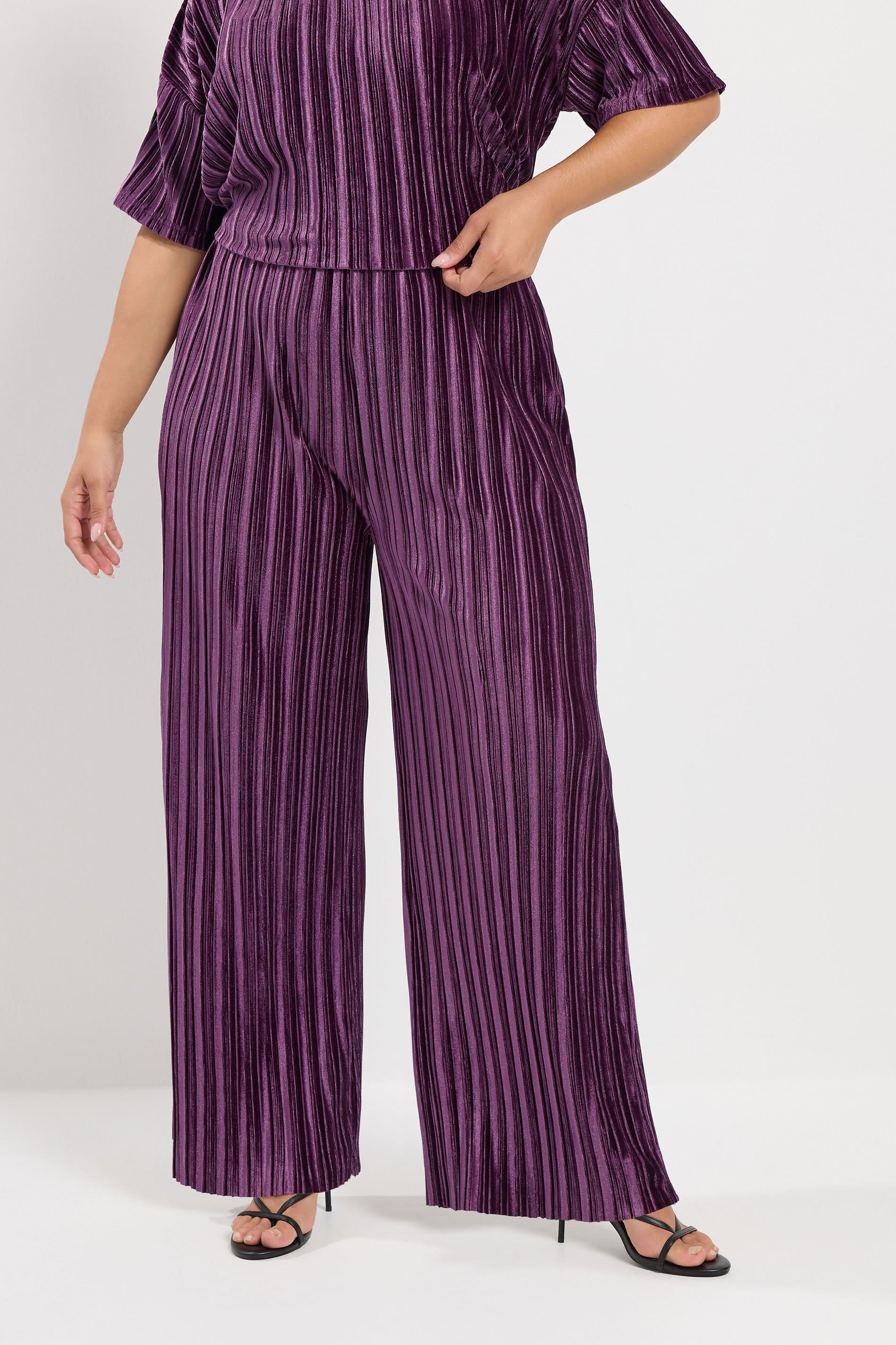 Yours Plus Size Purple Plisse Velour Trousers