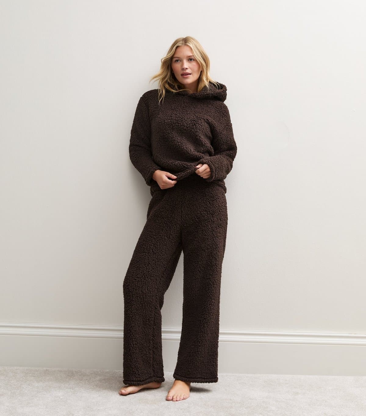 New Look Women's Brown Borg Texture Wide Leg Trousers New Look