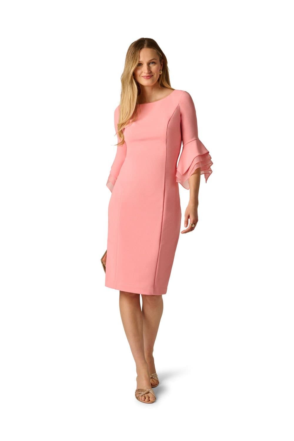 Adrianna Papell Adrianna Papell Women's Knit Crepe Tiered Sleeve Dress in Coral