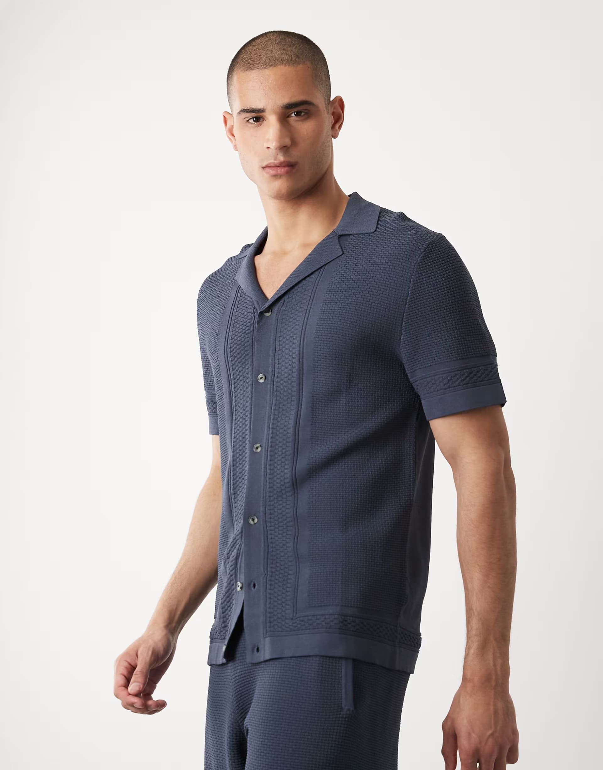 ASOS River Island textured knitted shirt in dark blue