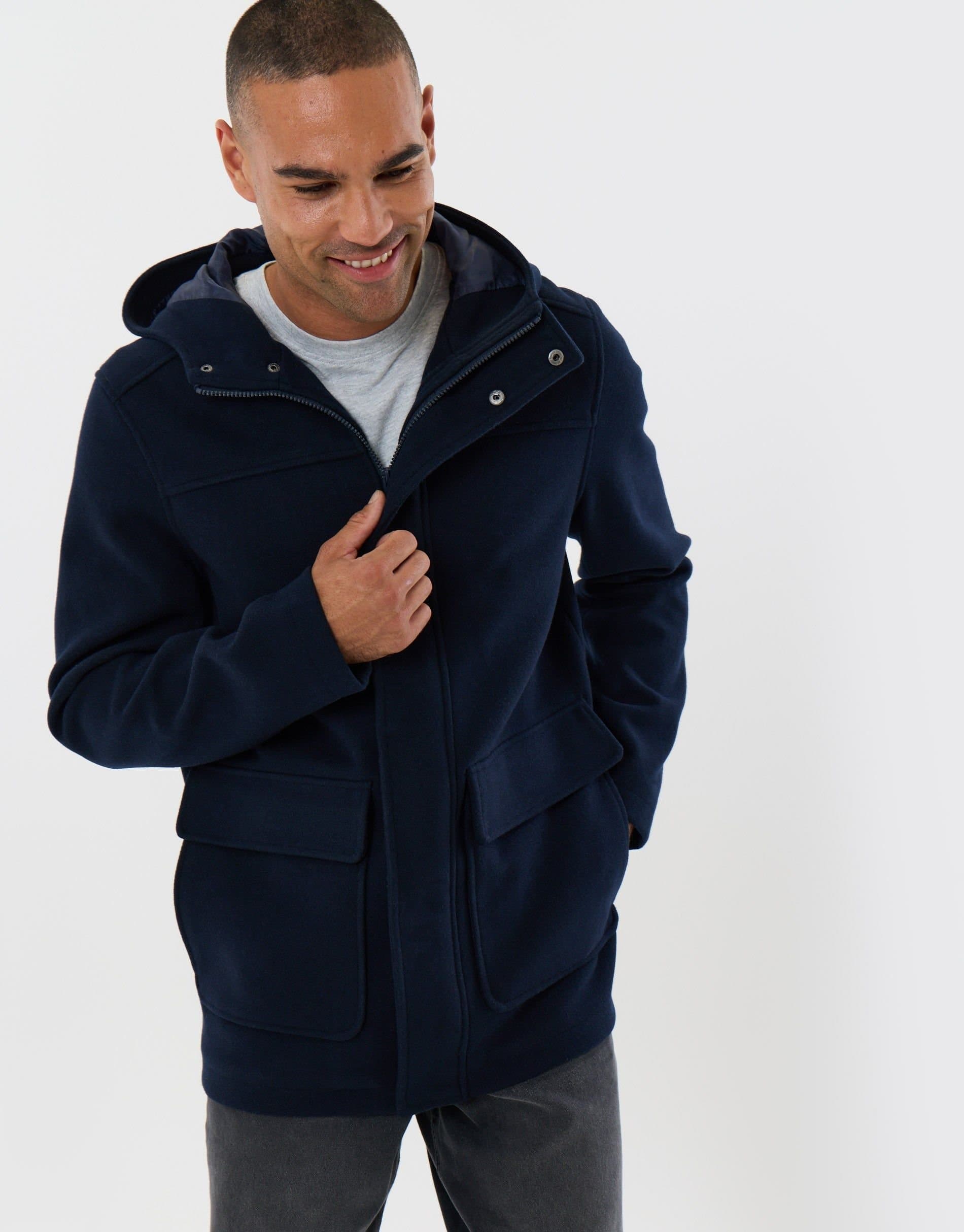 Threadbare threadbare Men's Faux Wool Hooded Jacket in Navy