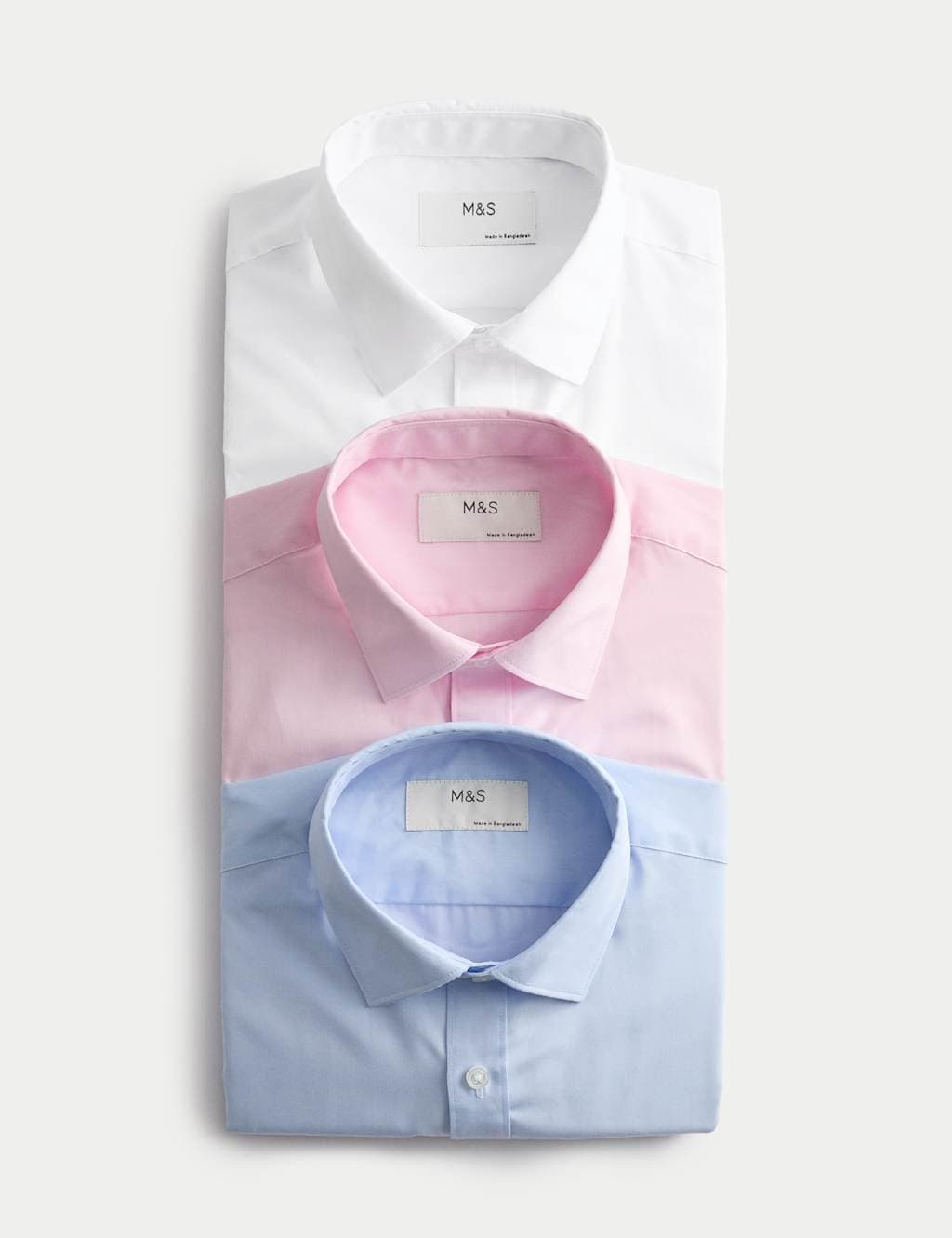 Marks & Spencer M&S 3 Pack Regular Fit Easy Iron Long Sleeve Shirts Blue Mix
