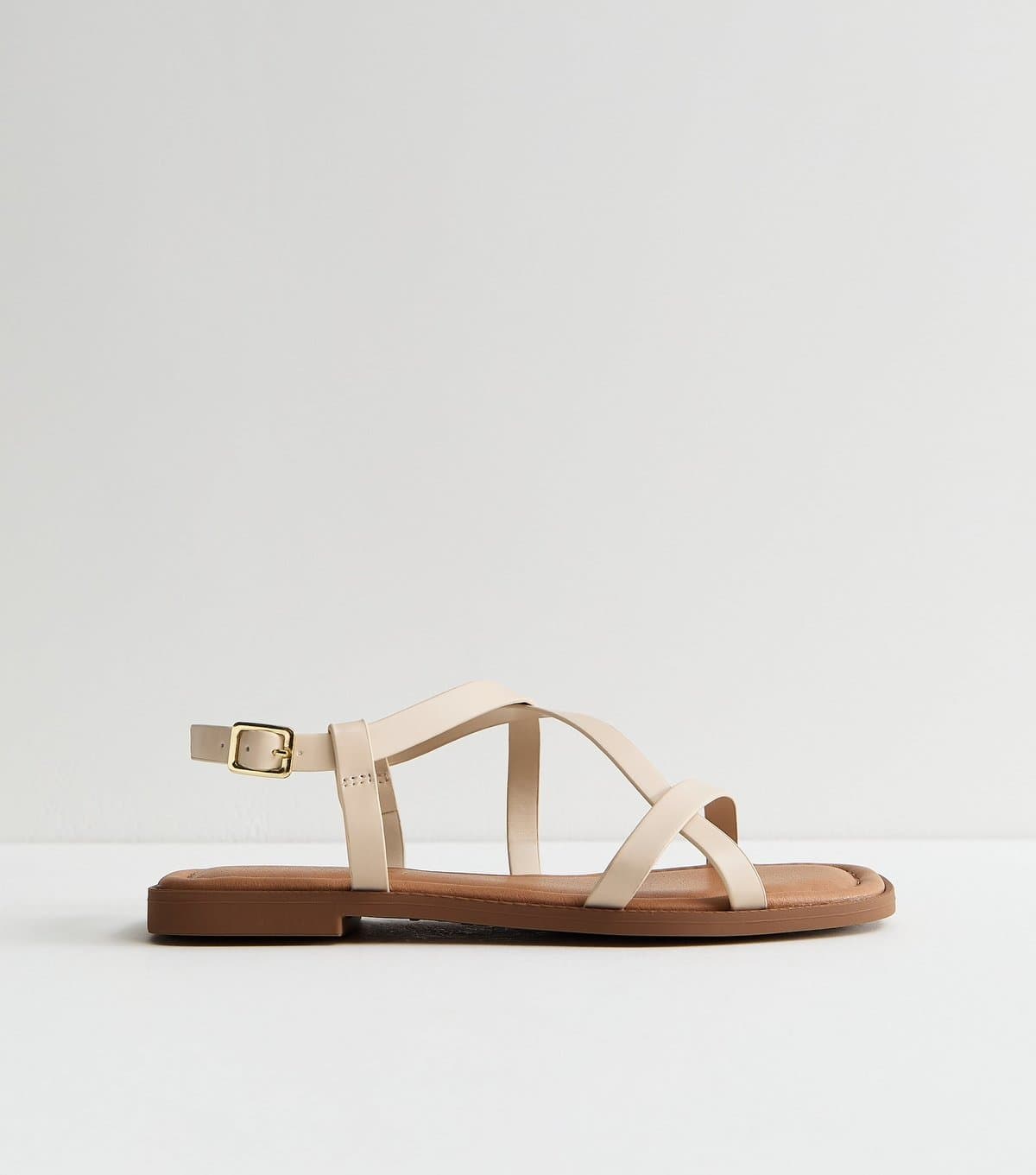 New Look Women's Wide Fit Off White Faux Leather Multi Strap Sandals Vegan New Look