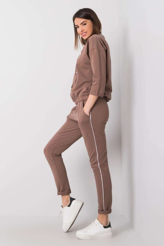Love Lace Love Lace Women's Embroidered 3/4 Sleeve Tracksuit Set in Brown - 2