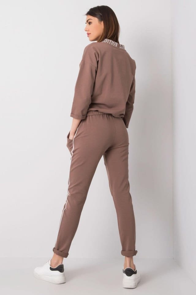 Love Lace Love Lace Women's Embroidered 3/4 Sleeve Tracksuit Set in Brown - 3