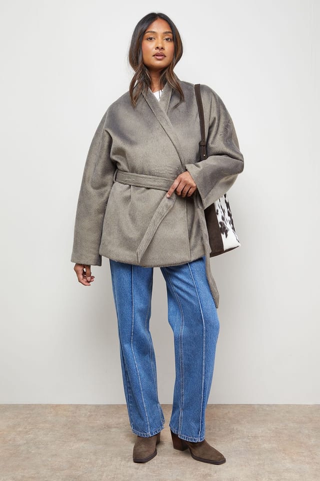 Oasis Oasis Women's Wrap Detail Belted Short Coat in Grey - 2