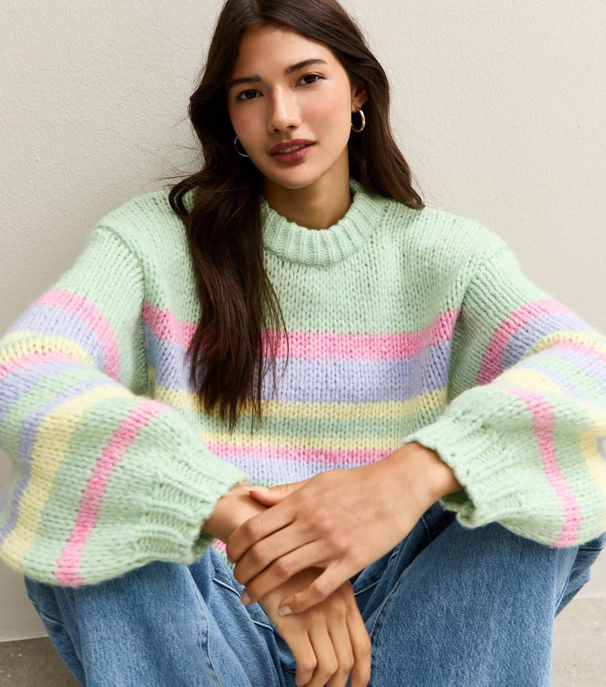 Sunshine Soul Women's Green Striped Crew Neck Jumper Sunshine Soul New Look