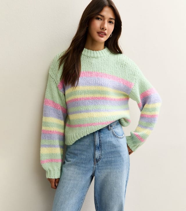 Sunshine Soul Women's Green Striped Crew Neck Jumper Sunshine Soul New Look - 2