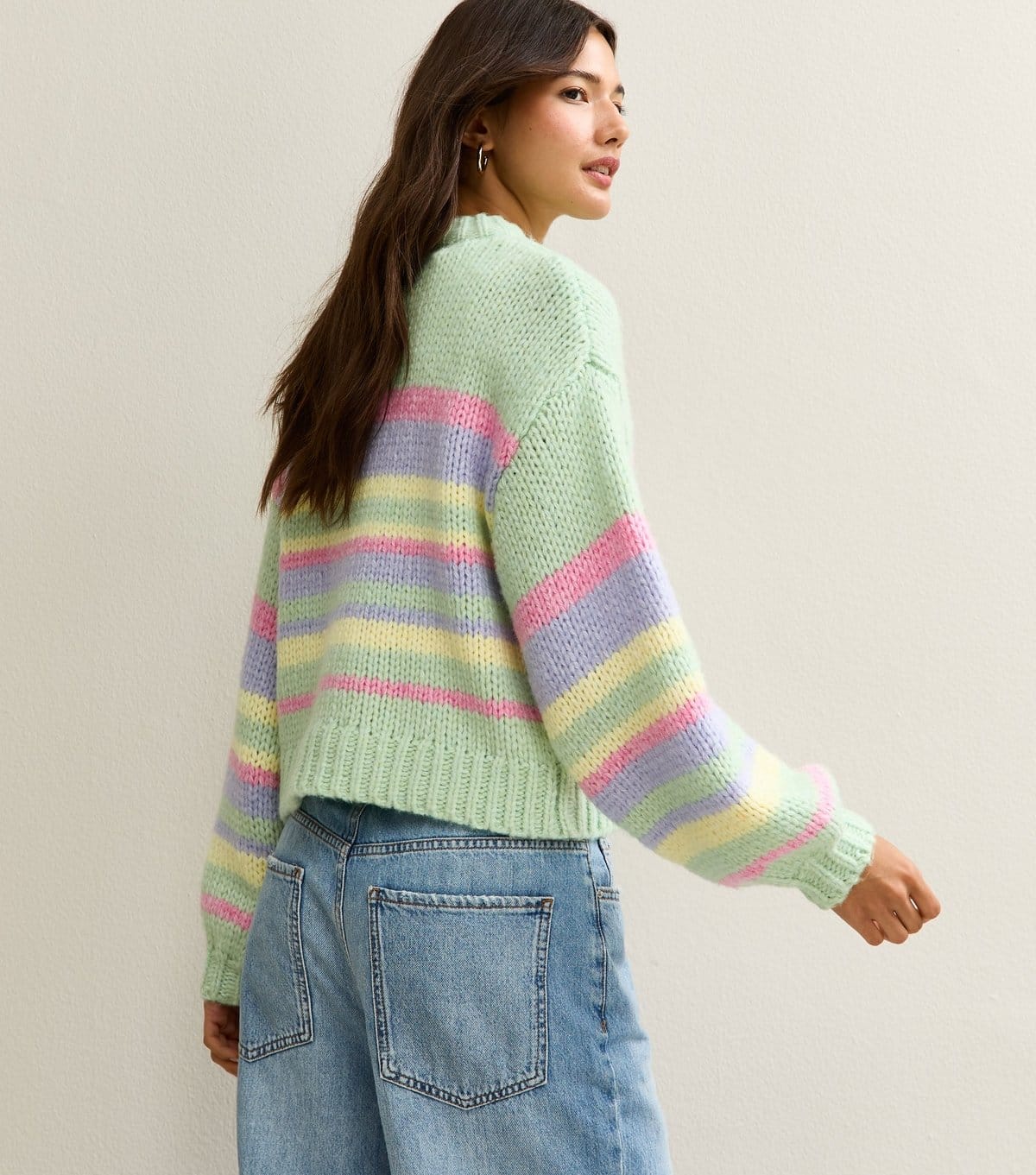 Sunshine Soul Women's Green Striped Crew Neck Jumper Sunshine Soul New Look - 4