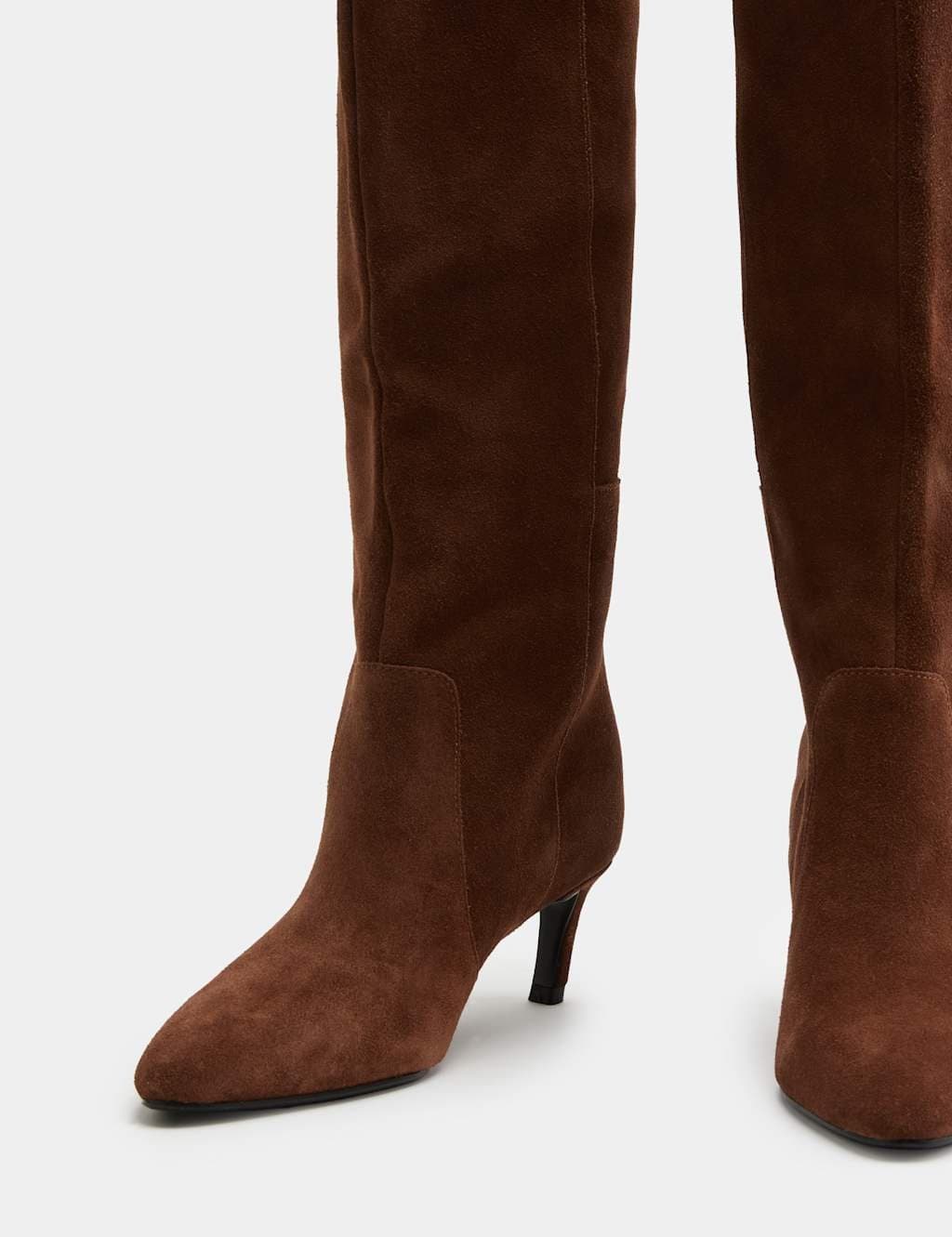 Marks & Spencer M&S Suede Kitten Heel Knee High Boots Dark Tan