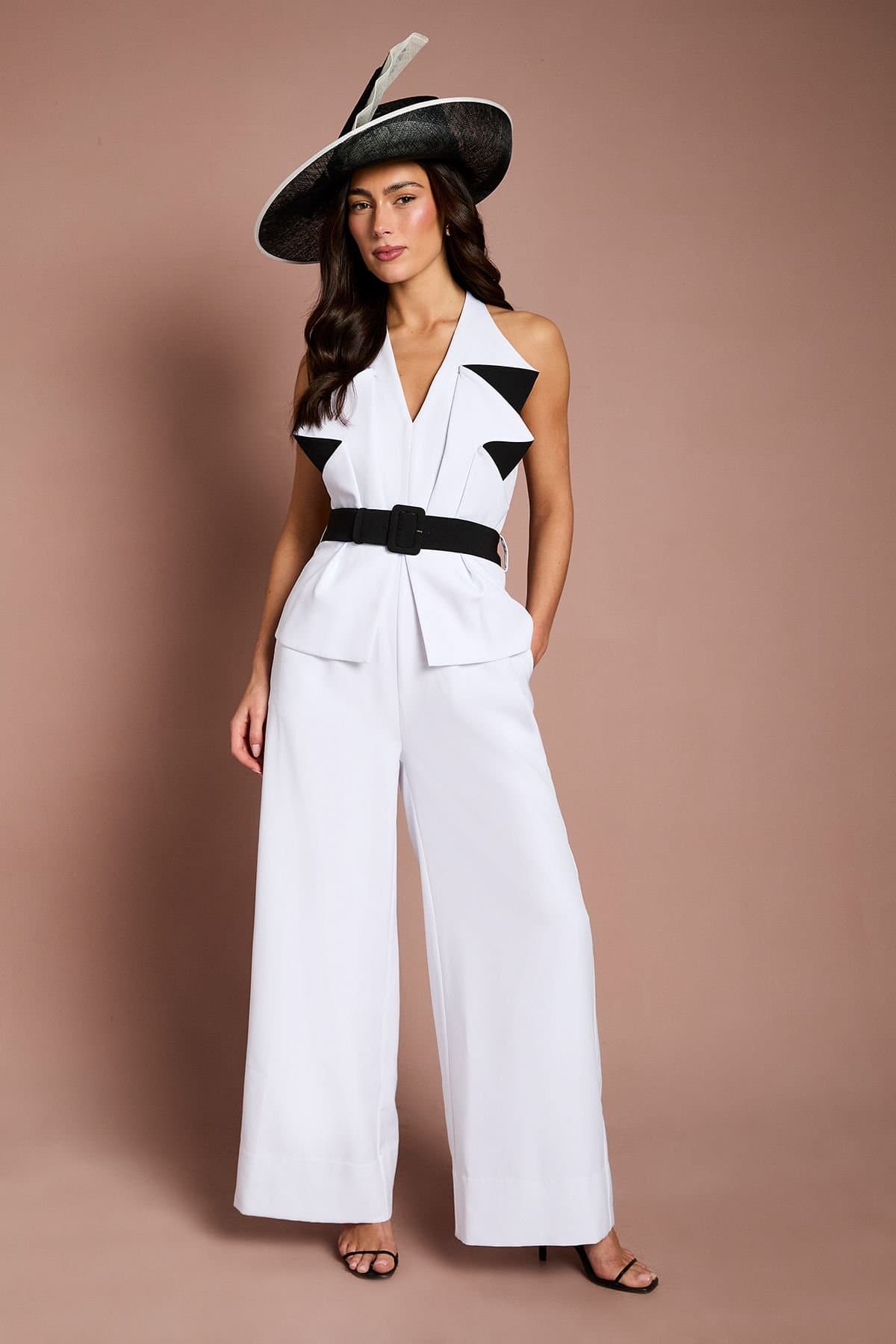 Coast Coast Women's Lisa Tan Statement V Neck Jumpsuit in Mono