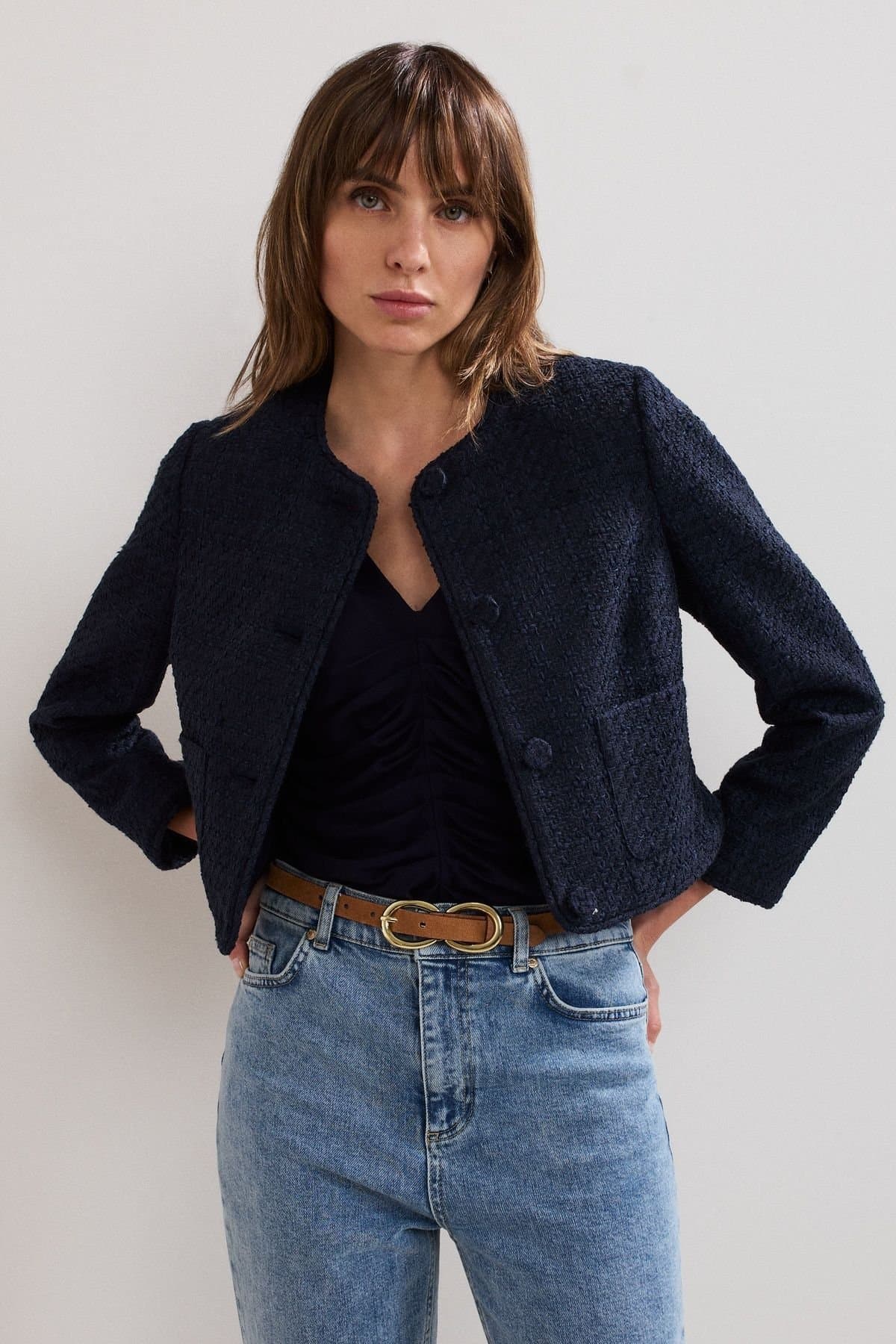 Phase Eight Phase Eight Women's Ripley Boucle Cropped Jacket in Dark Navy