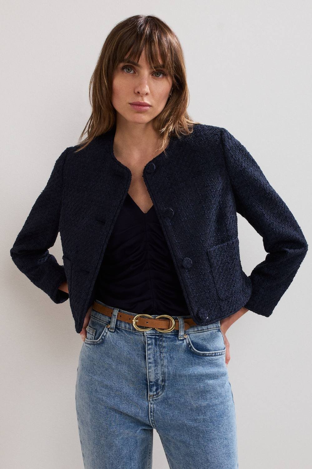 Phase Eight Phase Eight Women's Ripley Boucle Cropped Jacket in Dark Navy - 2