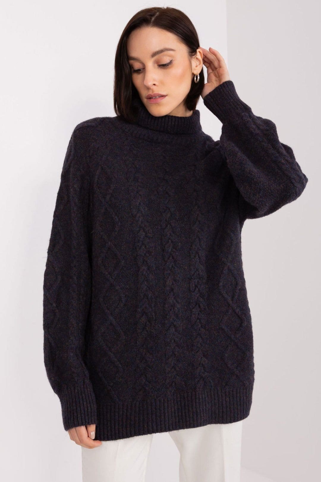 Love Lace Black Plaid Texture Turtleneck Acrylic Sweater
