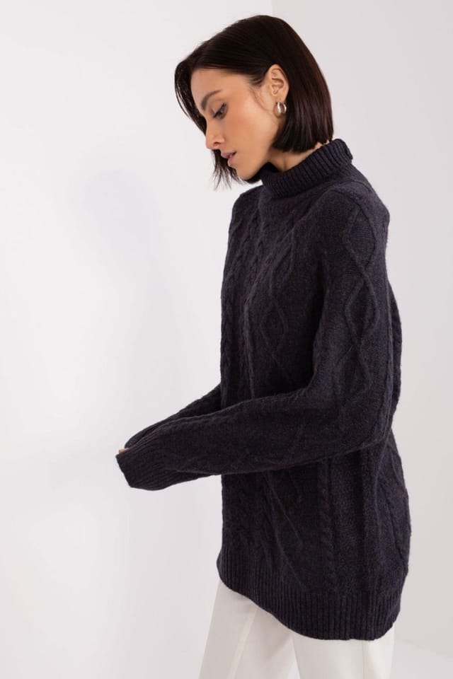 Love Lace Love Lace Women's Plaid Texture Turtleneck Acrylic Sweater in Black - 2