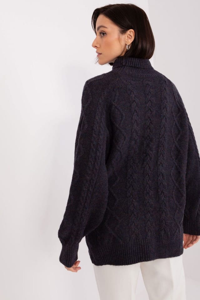 Love Lace Love Lace Women's Plaid Texture Turtleneck Acrylic Sweater in Black - 3
