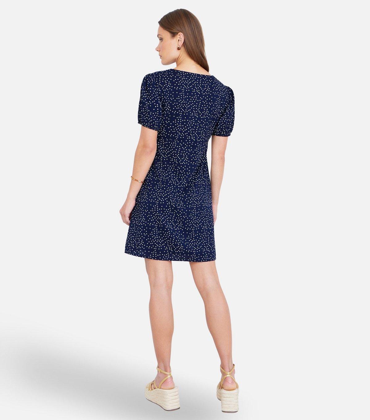 Yumi Women's Navy Spot Print Lace Trim Mini Dress Yumi New Look - 3