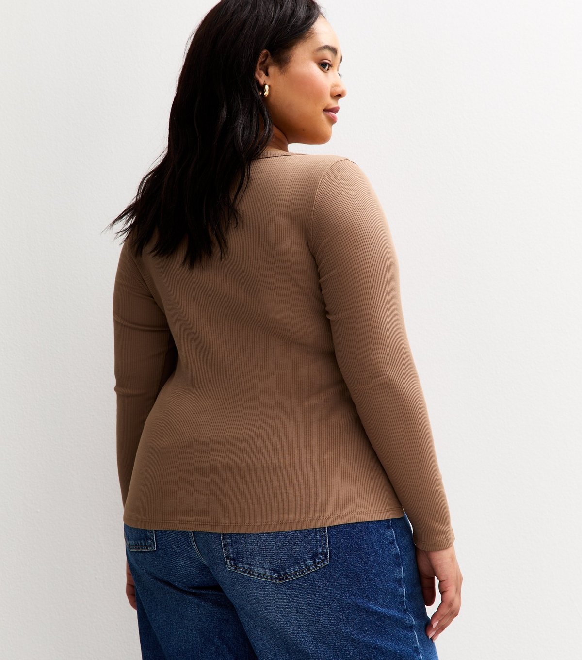 New Look Women's Plus Size Light Brown Long Sleeve Scooped Neck Top Curves New Look - 4