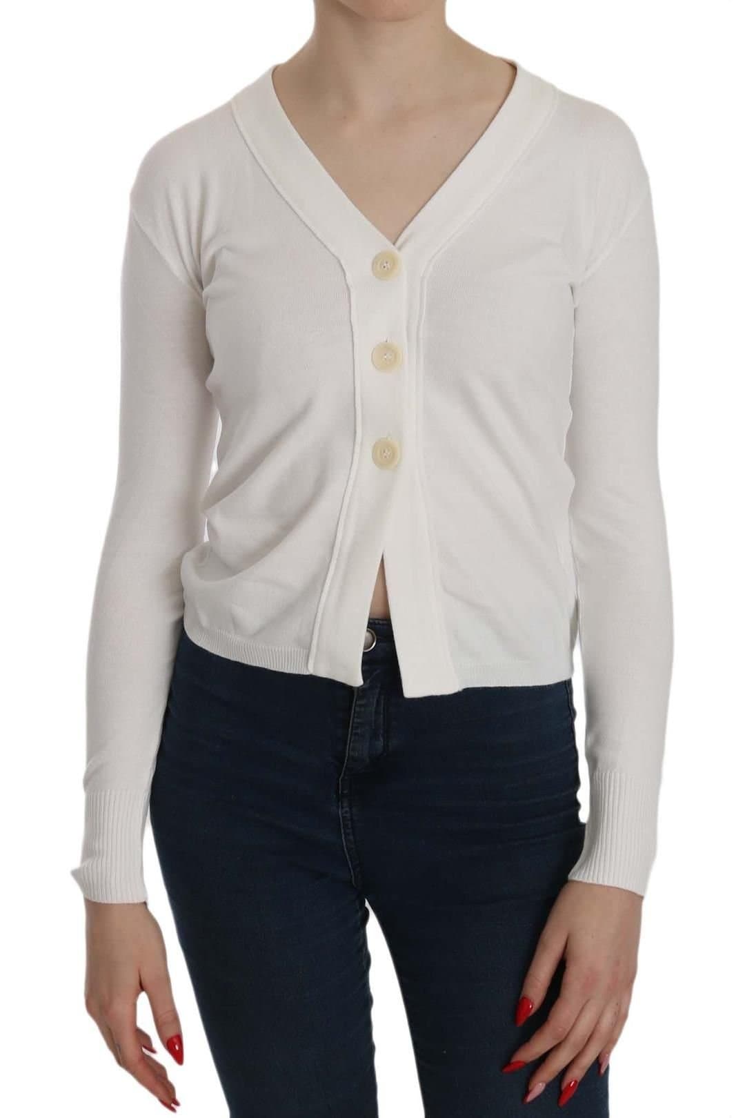 Byblos BYBLOS Women's White V-neck Long Sleeve Cropped Cardigan Tops Sweater