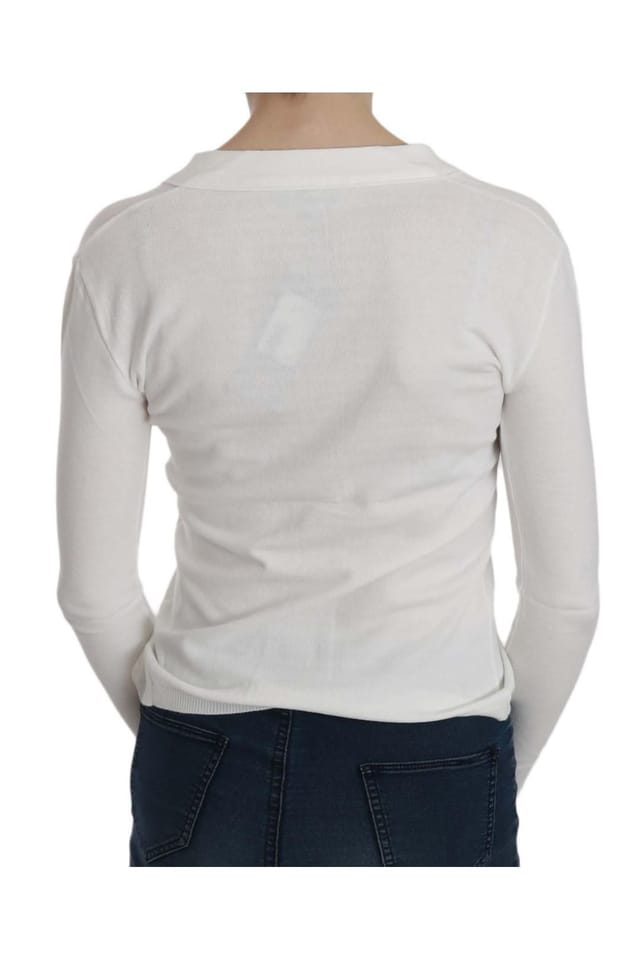 Byblos BYBLOS Women's White V-neck Long Sleeve Cropped Cardigan Tops Sweater - 2