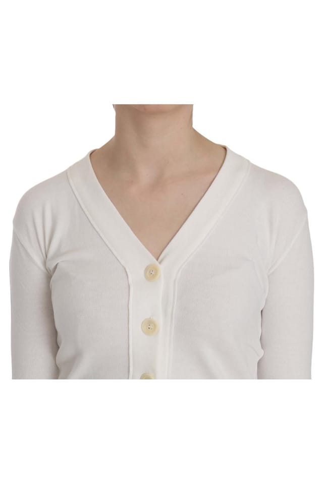 Byblos BYBLOS Women's White V-neck Long Sleeve Cropped Cardigan Tops Sweater - 3