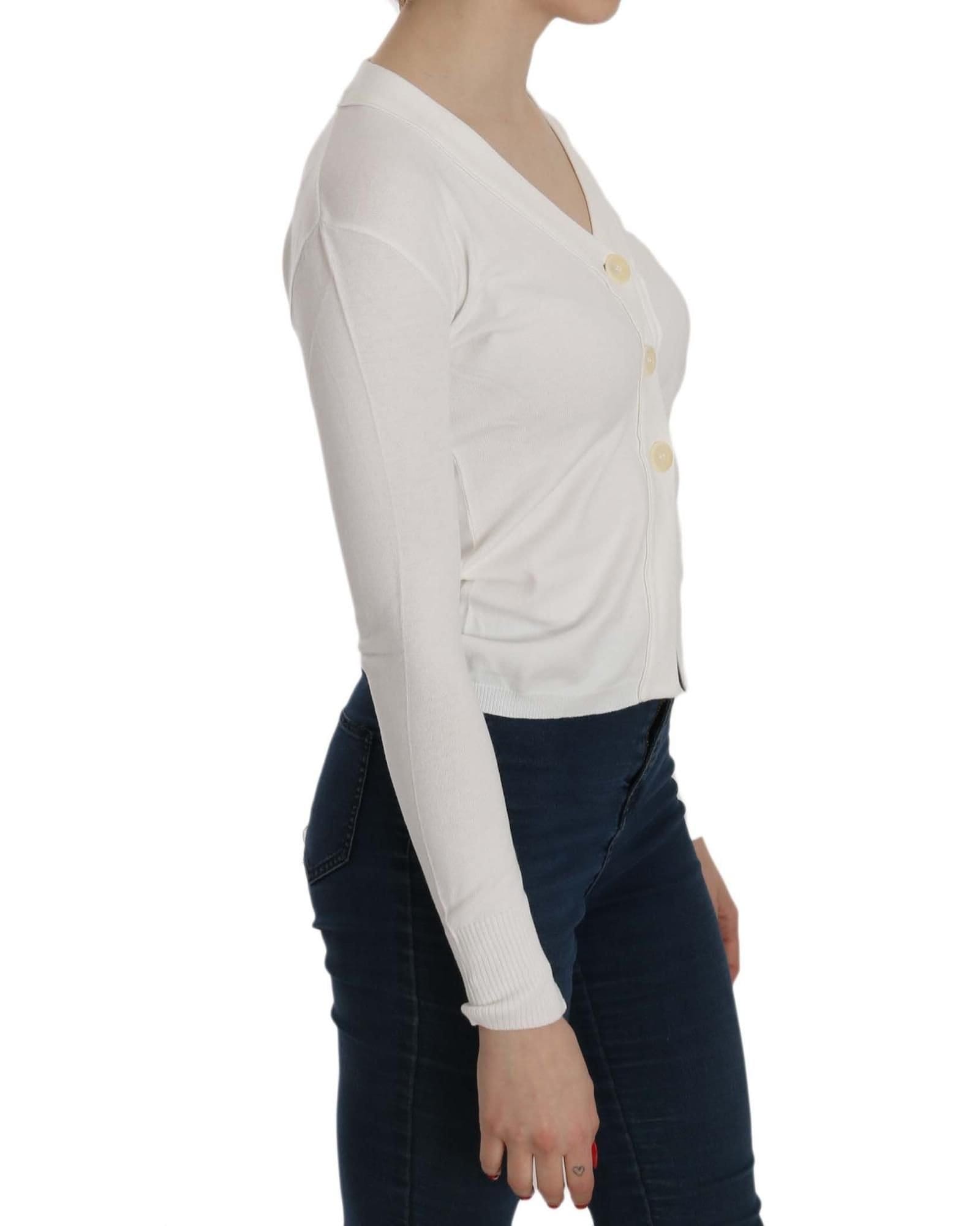 Byblos BYBLOS Women's White V-neck Long Sleeve Cropped Cardigan Tops Sweater - 4