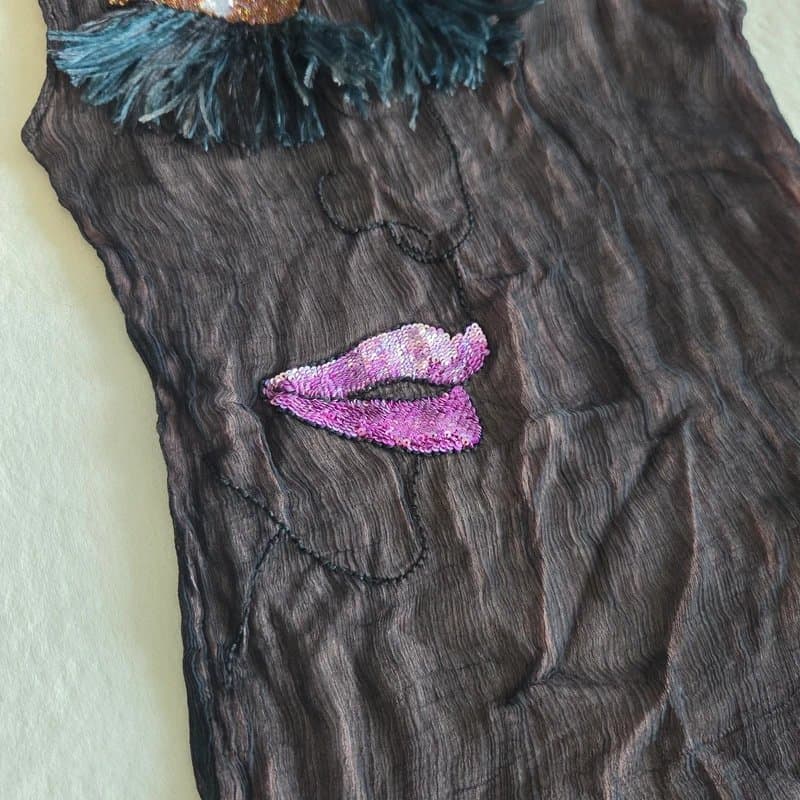 New Look Vintage New Look unique sequin embellished face sheer top