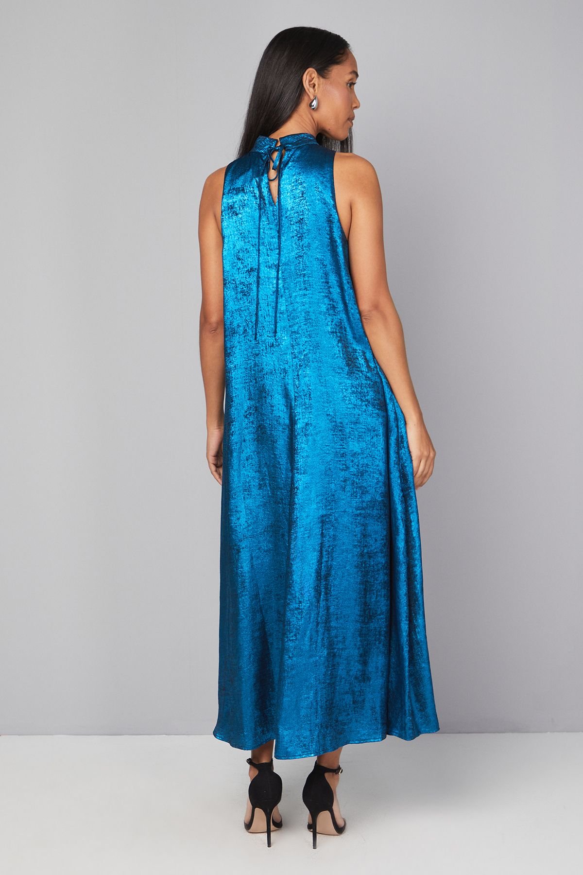 Principles Principles Women's Metallic Halterneck Maxi Dress in Blue - 3