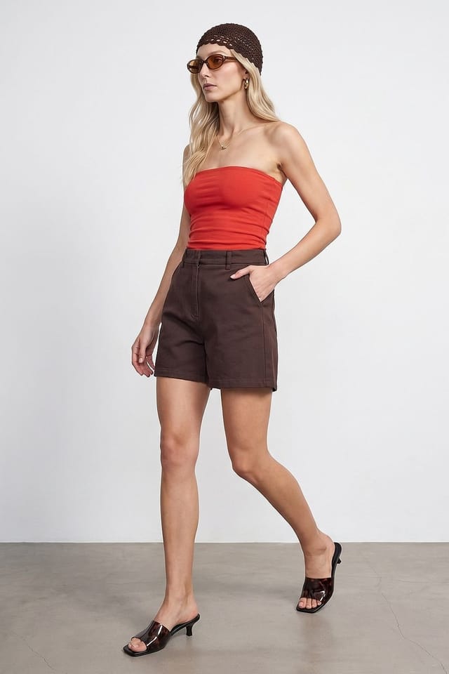 Dilvin Dilvin Women's High-Waist Wide-Leg Woven Shorts in Brown - 2