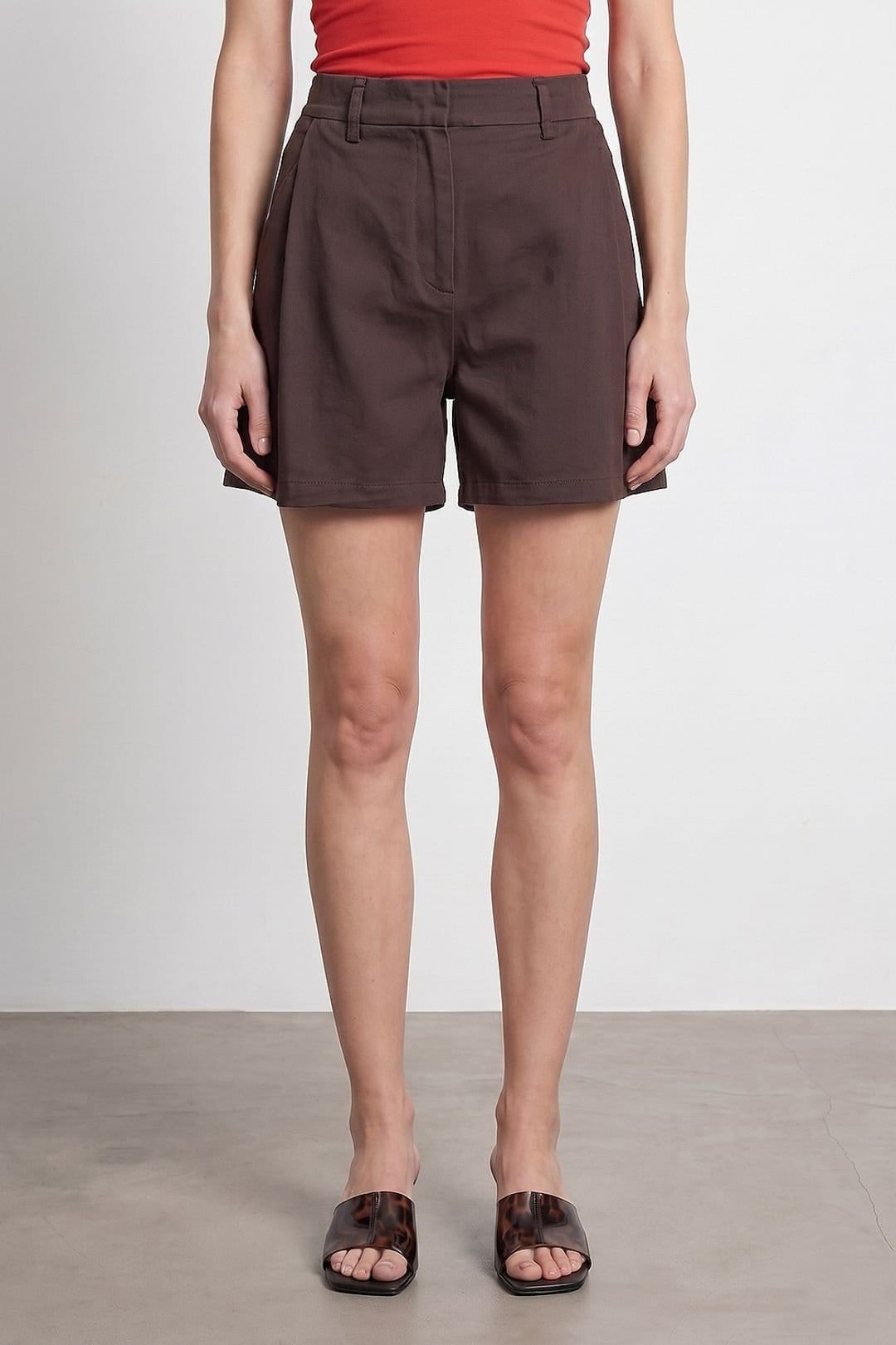 Dilvin Dilvin Women's High-Waist Wide-Leg Woven Shorts in Brown - 4
