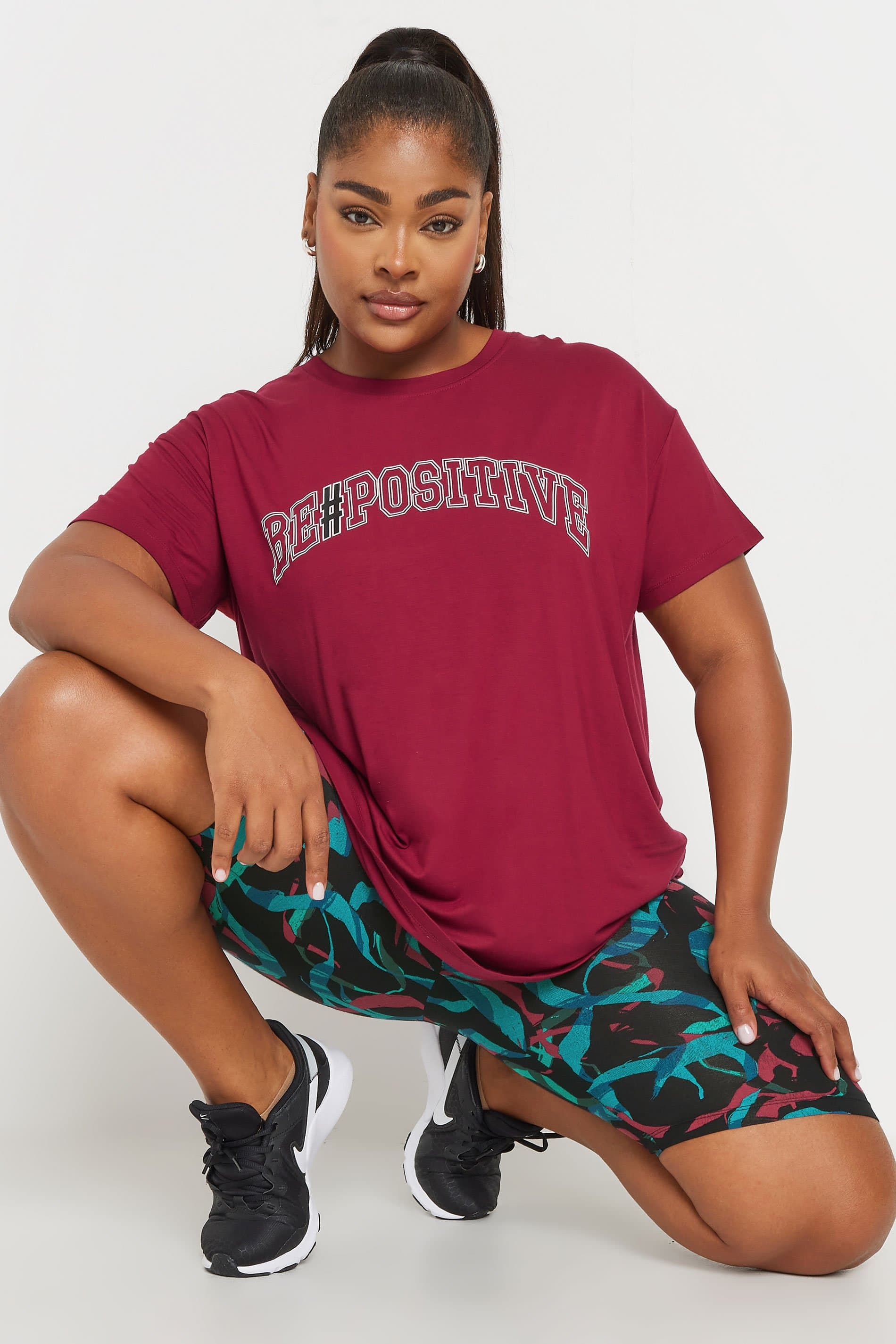 Yours Active Plus Size Black Abstract Print Stretch Shorts