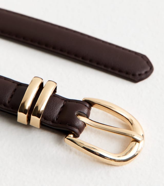 New Look Dark Brown Faux Leather Skinny Belt New Look - 3