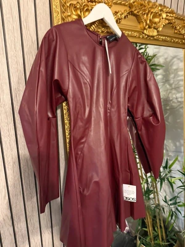 ASOS ASOS Faux Leather Burgundy Mini Dress (Size UK4)
