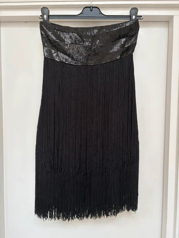 Bershka Bershka Black Sequin Fringe Mini Dress – Size M – Party / Flapper Style